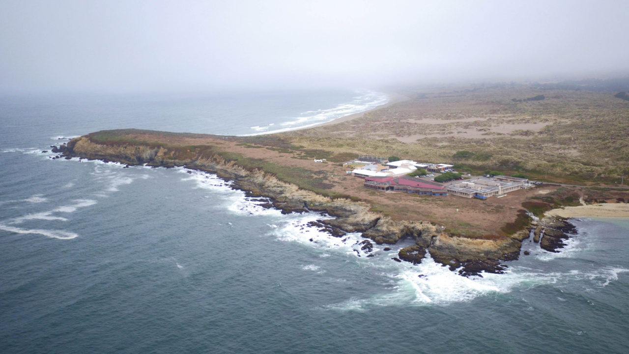 An aerial view of Bodega Marine Laboratory and the Bodega Marine Reserve